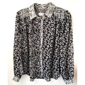 Chelsea & Theodore Semi Sheet Blouse Women's S Floral Paisley Black Ivory